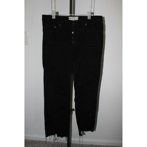 Free People High Rise Straight Leg Split Front Jeans Black Raw Hem Size 30